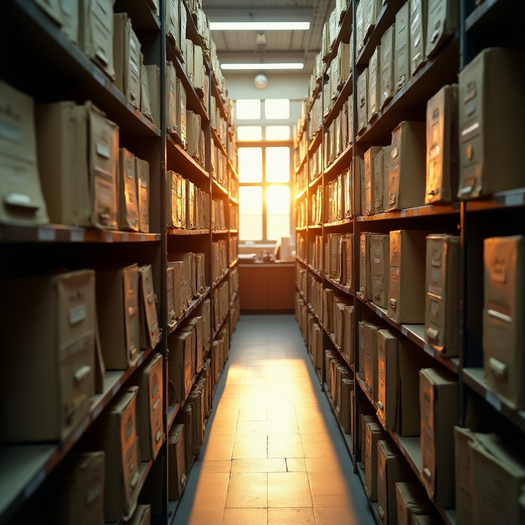 Archivio cartaceo di uno studio professionale con faldoni e documenti